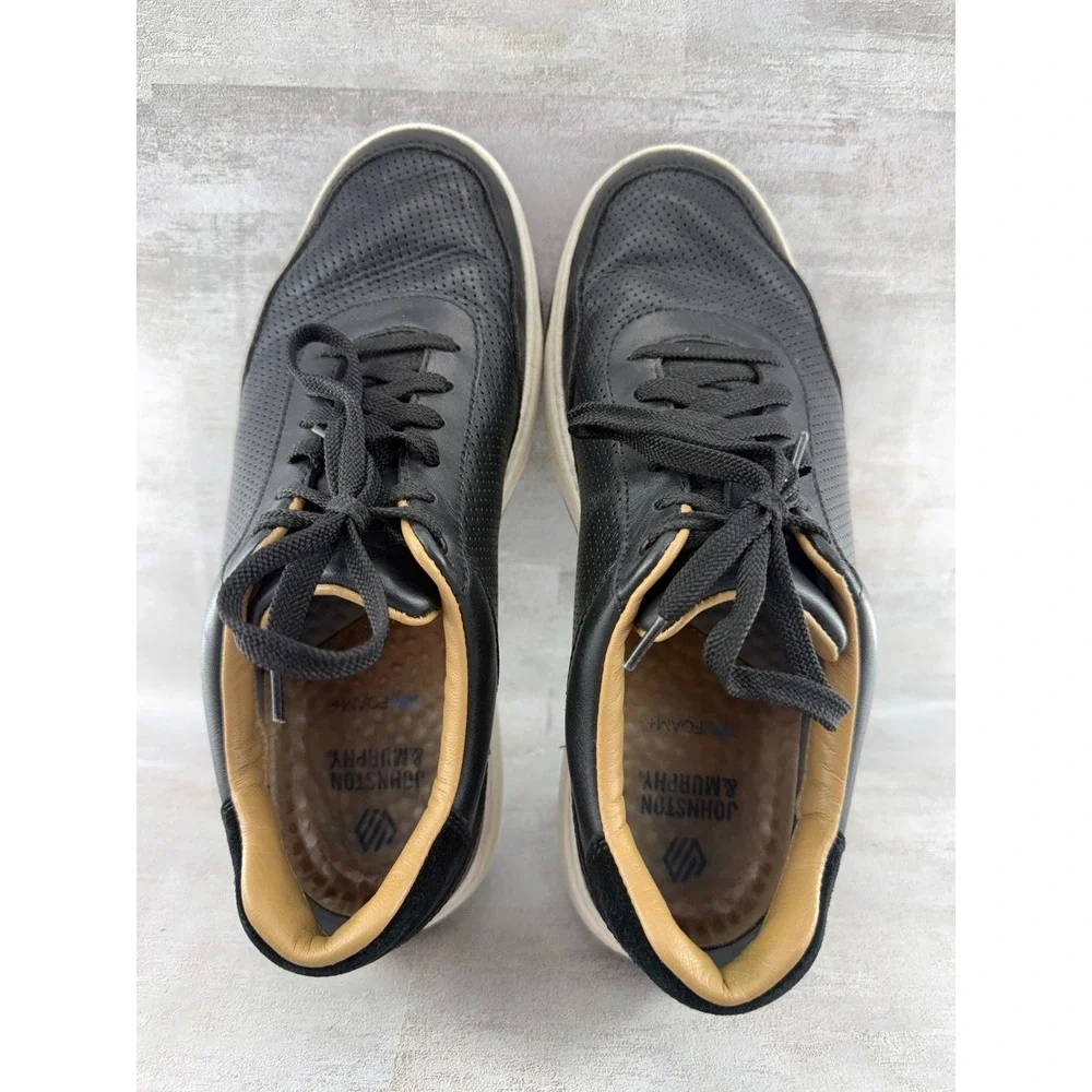 Johnston & Murphy Men TRUFOAM Black Leather Perforated Sneakers 25-2805 Size 8M
